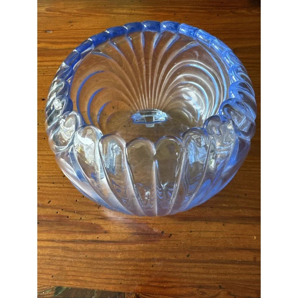 Vintage Elegant Glass Cambridge Blue Caprice Footed Rose Bowl 4.5